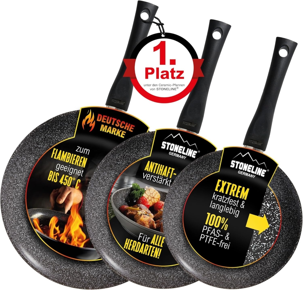 STONELINE Pfannen-Set CERAMIC, Aluminium (Set, 3-tlg, je 1 Bratpfanne Ø 20/24/28 cm, H: 4,5/5/5,5 cm, - 1,0/1,7/2,7 l), Induktion Bild 1