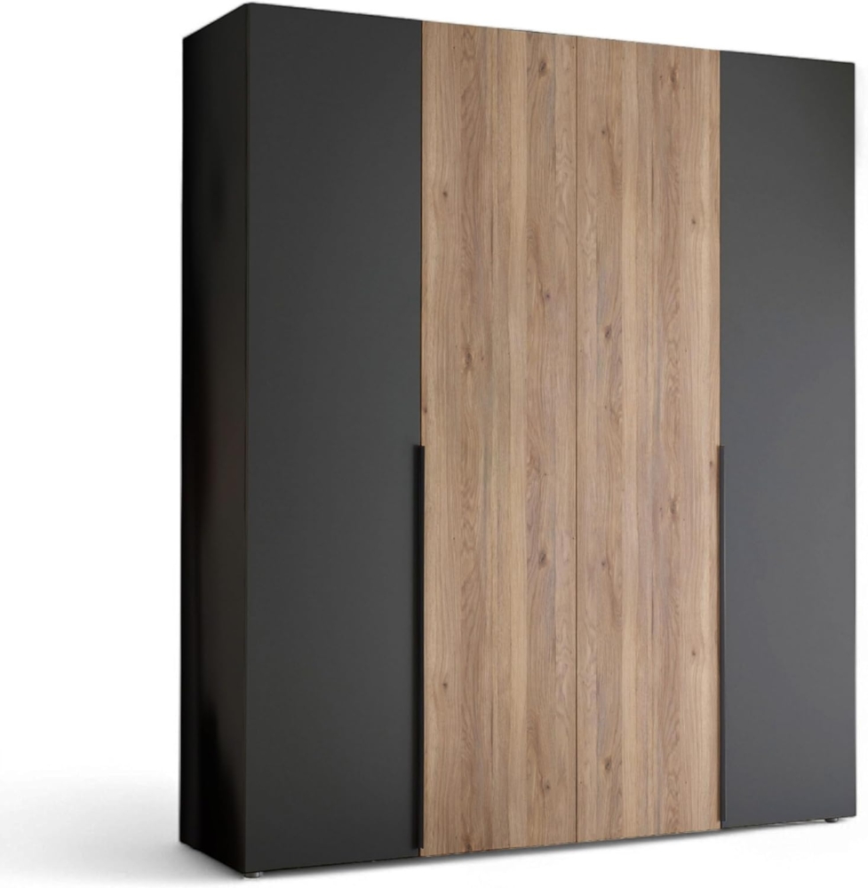 Stella Trading ASKA Kleiderschrank in Graphit, Mauvella Eiche Optik - Vielseitiger Drehtürenschrank 4-türig für Ihr Schlafzimmer - 200 x 210 x 53 cm (B/H/T) Bild 1