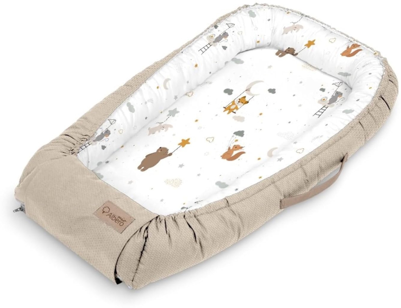 Albero Mio Multifunktionale Kuschelnest Babynest Kokon für Babys und Säuglinge 80x45 cm | Alter: 0-7 Monate | 100% Baumwollsatin | Atmungsaktives Material | Maus Bild 1