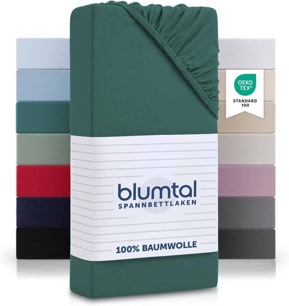 Blumtal® Baumwolle Spannbettlaken 90x190 cm Basics Jersey - Bettlaken 90x190 cm - Oeko-TEX zertifiziertes Spannbetttuch 90x190 cm - Matratzenbezug 90x190 cm - Bettbezug - Leintuch - Silver Pine Bild 1