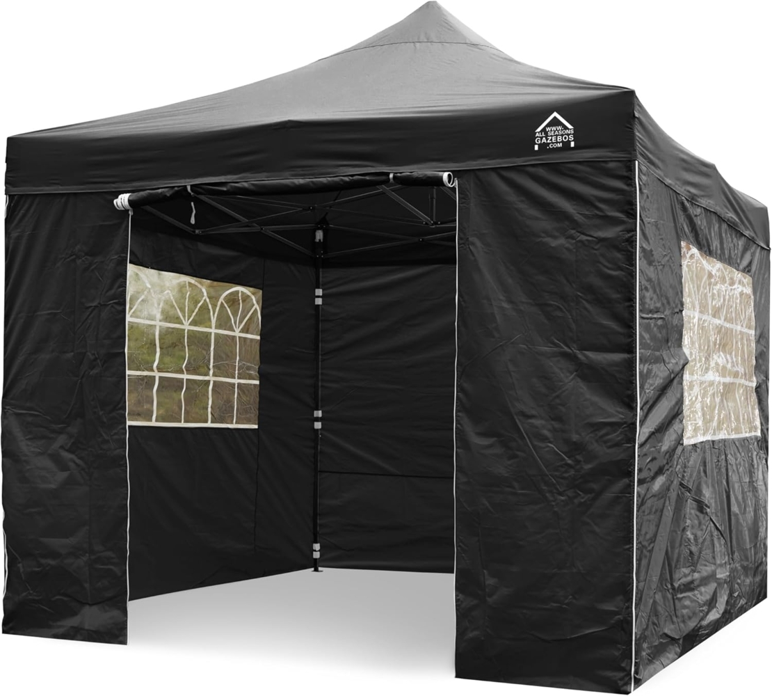 All Seasons Gazebos 3x3 m vollständig wasserdichtes Faltpavillon mit 4 Seitenteilen - Schwarz Bild 1