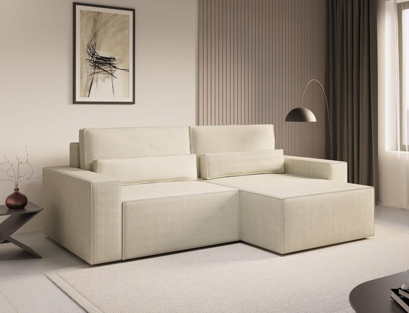 MOEBLO Ecksofa DENVER MINI aus Cord, Ottomane beidseitig montierbar Couch Cord für Wohnzimmer Schlafsofa Sofagarnitur Sofa Eckcouch L-Form Cordstoff, mit Schlaffunktion und Bettkasten Bild 1