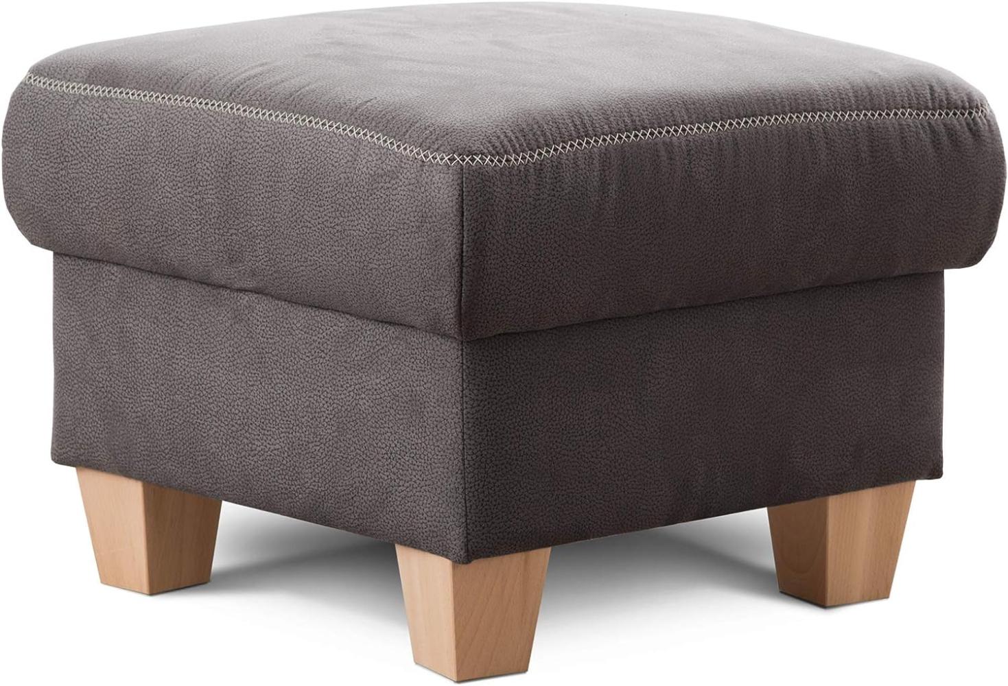 Cavadore Hocker Wisconsin / Sofa-Hocker, Sitzhocker, bzw. Fußbank mit Stauraum im Landhausstil / Holzfüße in Buche / Mikrofaser / Größe: 58 x 45 x 58 cm (BxHxT) / Farbe: Dunkelgrau Bild 1