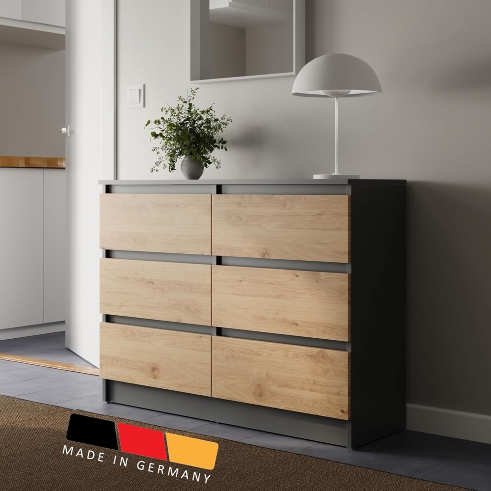 Home Collective Kommode mit 6 Schublade 80, 100, 120, 140 cm breit Holz Schrank (Highboard Anrichte Schlafzimmer Wohnzimmer Flur Büro Organizer), Kommode 100 cm breit Kommode Sideboard, Anthrazit Artisan-Eiche Bild 1