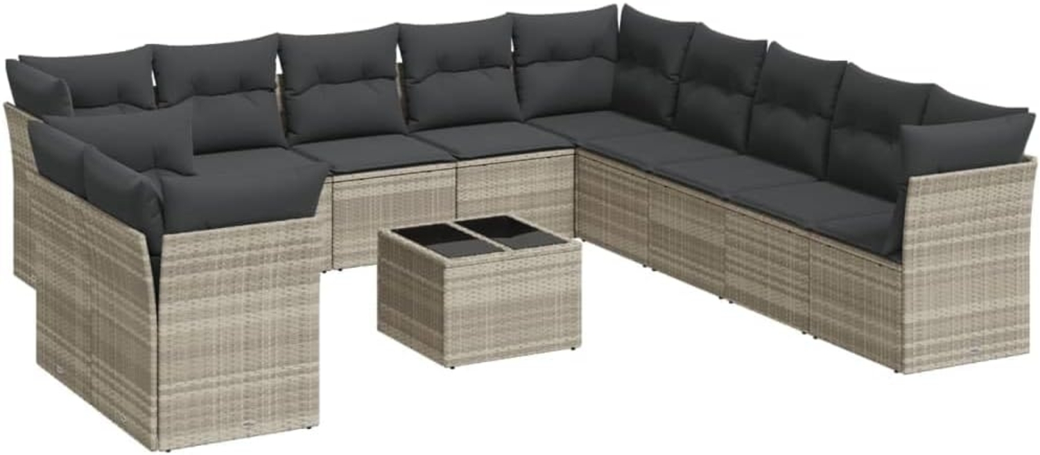 vidaXL 12-tlg. Garten-Sofagarnitur mit Kissen Hellgrau Poly Rattan 3249731 Bild 1