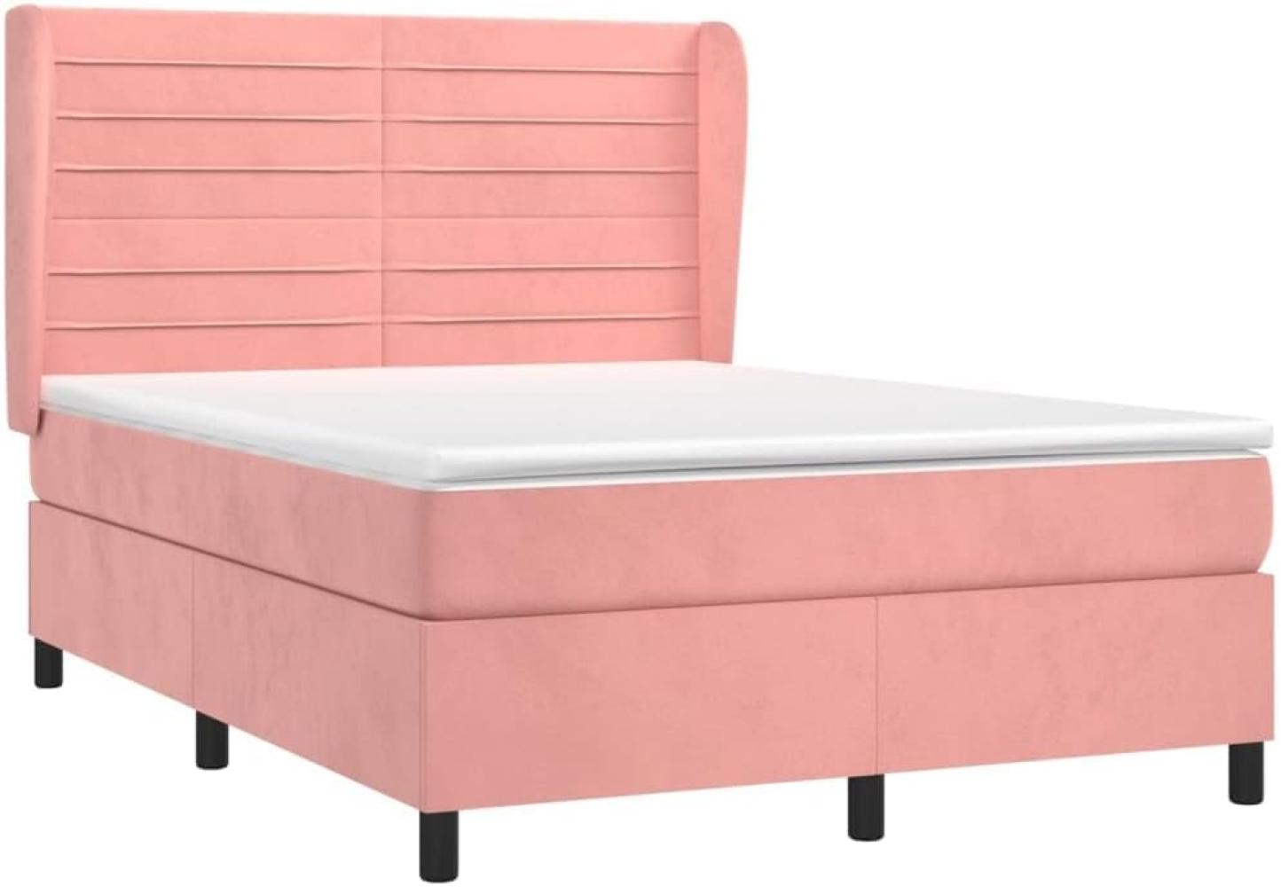 vidaXL Polsterbett mit Matratze Rosa 140x190 cm Samt Bild 1