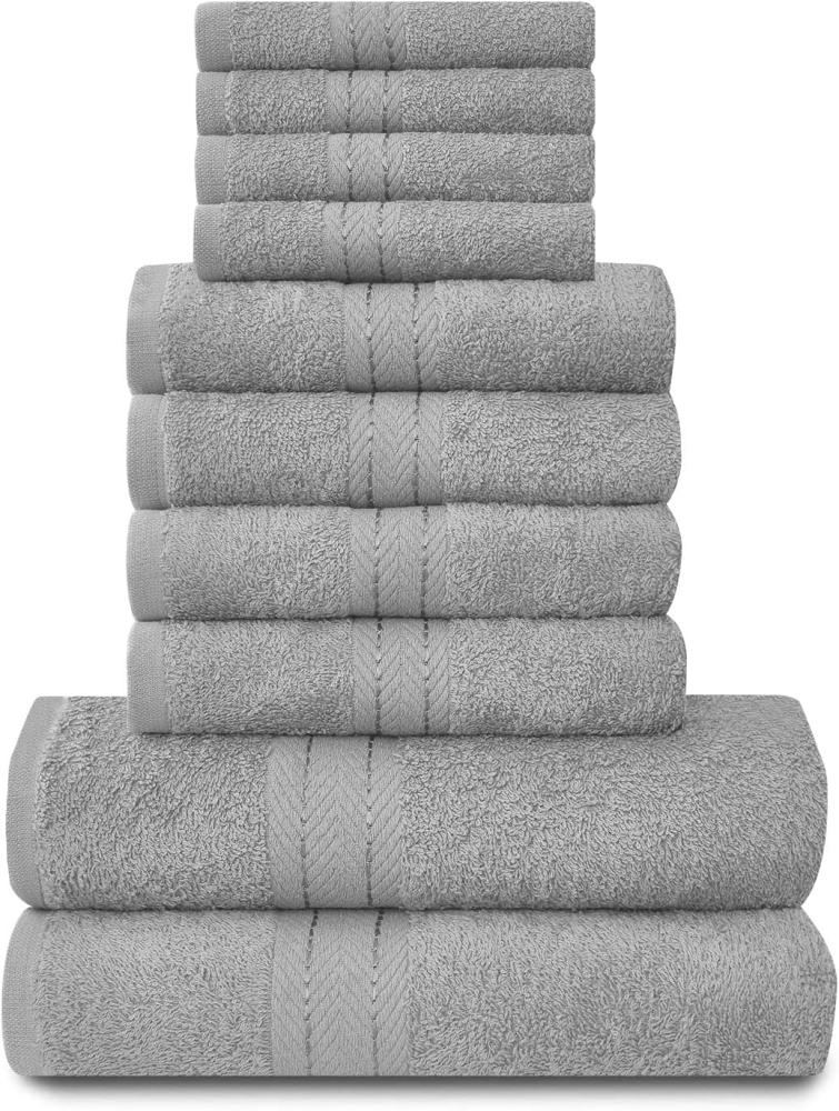 Lions Familien-Handtücher, 10-teiliges-Set, 100 % ägyptische Baumwolle, 4 x Gesicht, 4 x Hand, 2 x Badetuch, Premium Qualität, hoch wasserabsorbierendes Badzubehör, maschinenwaschbar, Silber, 544753 Bild 1