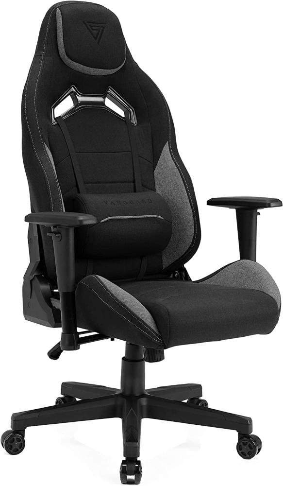 SENSE7 Gaming Stoff Vanguard Bürostuhl Zocker Gamer Ergonomischer Stuhl Armlehne Einteiliger Stahlrahmen Einstellbarer Neigungswinkel Schwarz-Grau, 41-49 x 66x58 Bild 1