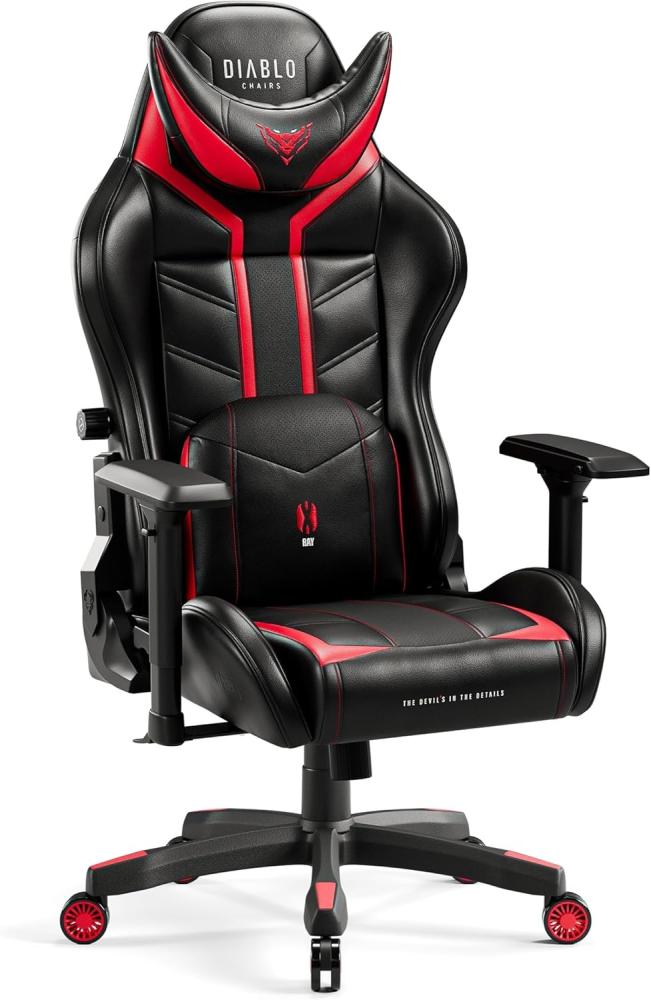 Diablo X-Ray Gaming Stuhl Bürostuhl Gamer Chair Schreibtischstuhl 4D Armlehnen Ergonomisches Design Kunstleder Perforation Wippfunktion Schwarz-Rot Normal (L) Bild 1