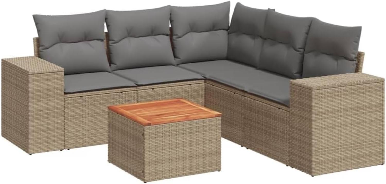 vidaXL 6-tlg. Garten-Sofagarnitur mit Kissen Beige Poly Rattan 3257774 Bild 1