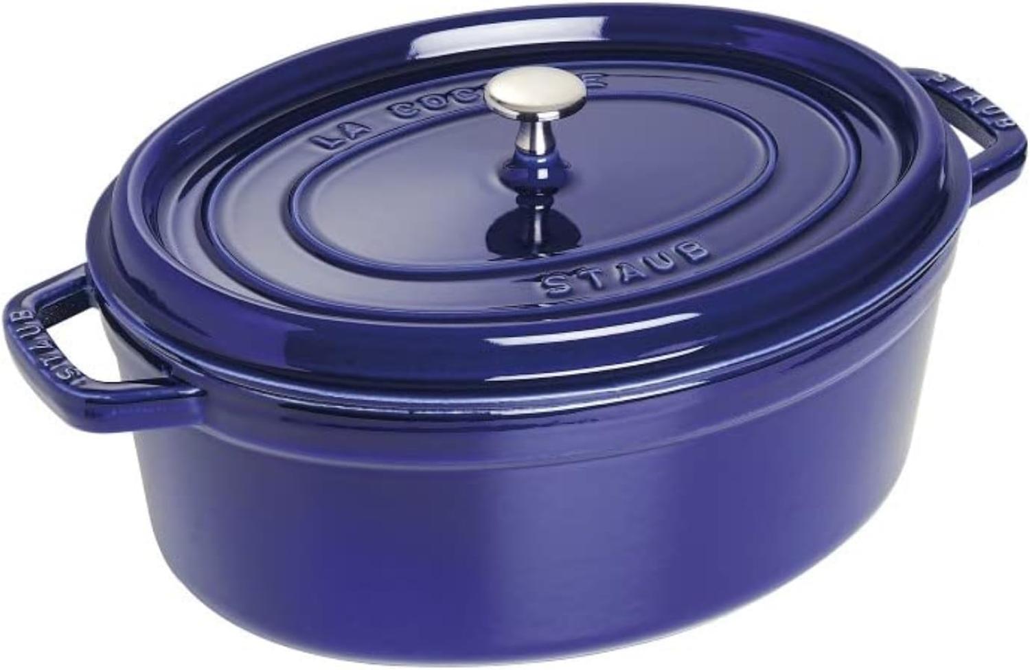 STAUB Gusseisen Bräter/Cocotte, Oval 33 cm, 6,7 L, Aromaregen Funktion, Für alle Herdarten geeignet, Dunkelblau Bild 1