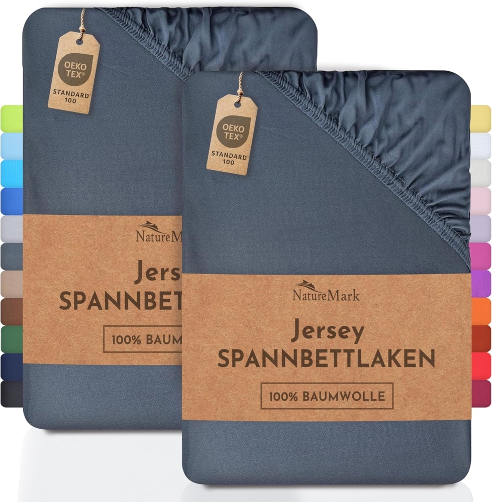 NatureMark 2er Pack Jersey Spannbettlaken, Spannbetttuch 100% Baumwolle in vielen Größen und Farben MARKENQUALITÄT ÖKOTEX Standard 100 | 120x200 cm - anthrazit grau Bild 1