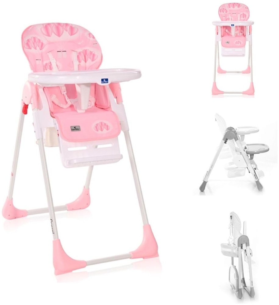 Lorelli Kinderhochstuhl Cryspi Rückenlehne verstellbar, faltbar, 5-Punkt-Gurt rosa Bild 1
