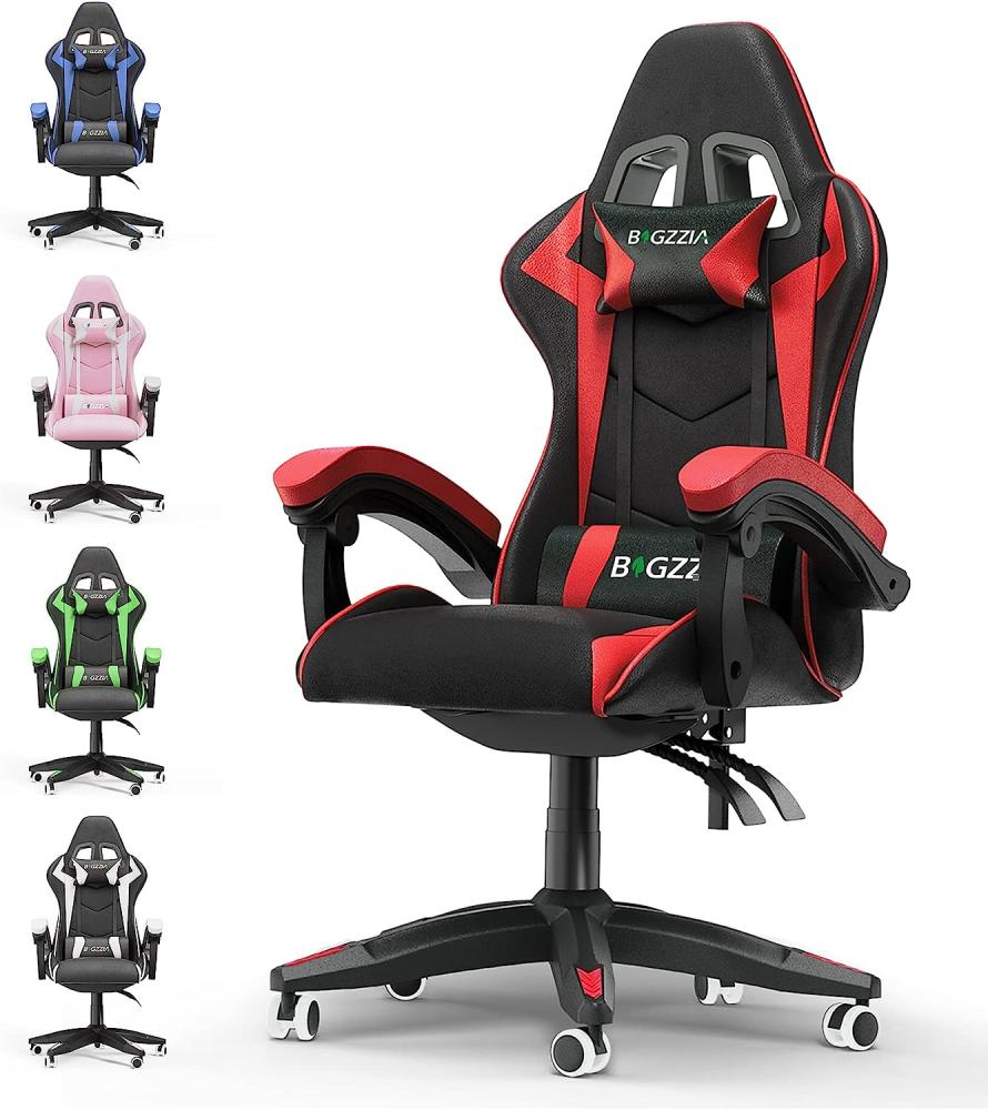 bigzzia Gaming Stuhl Ergonomisch - Gamer Stühle mit Lendenkissen + Kopfstütze Gaming Chair Höhenverstellbar Bürostuhl Computerstuhl für Erwachsene Mädchen Junge (Red) Bild 1