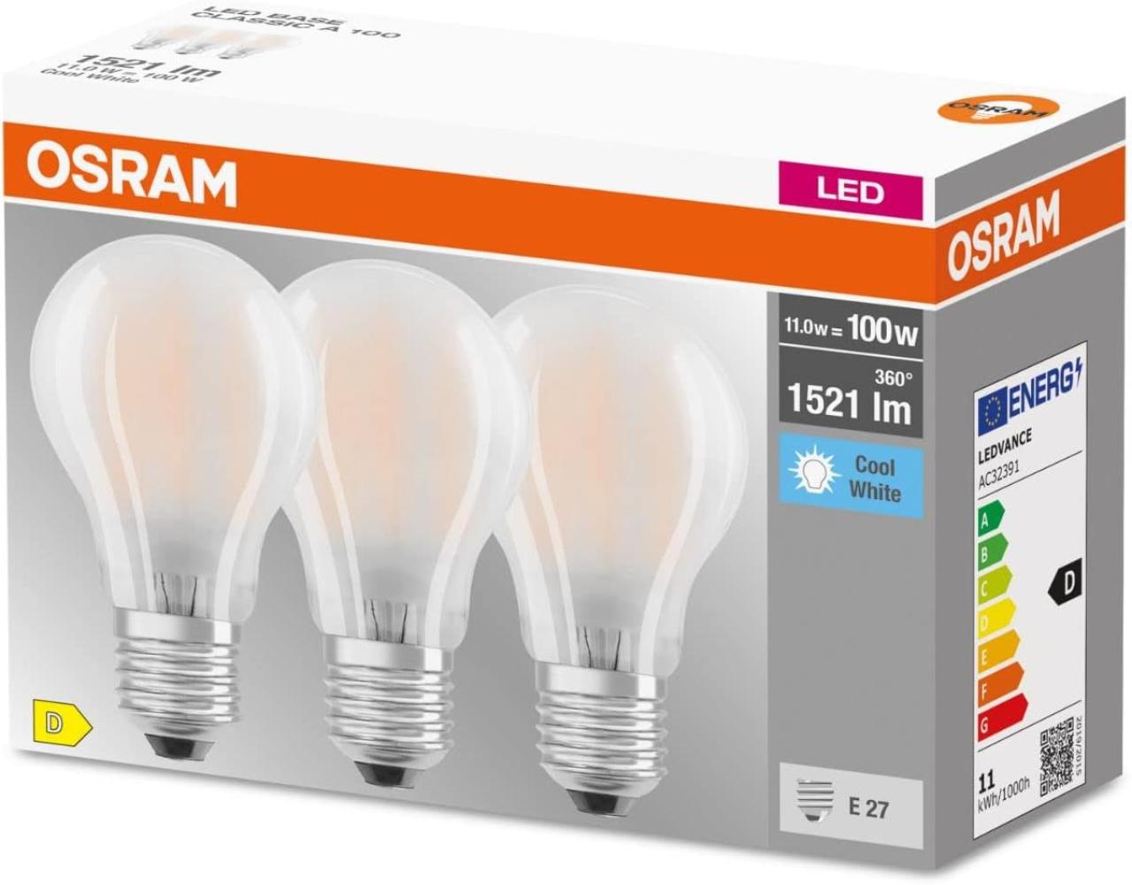 OSRAM LED BASE CLASSIC A Lampe matt (ex 100W) 11W / 4000K Kaltweiß E27 3er set Bild 1