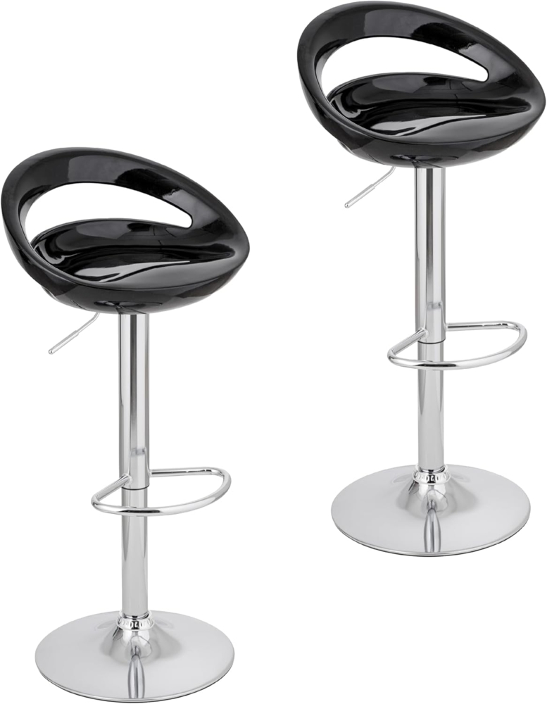 Baroni Home 2 Drehbarer Barhocker, höhenverstellbar, Sitz aus Kunststoff und Schineal, verchromte Basis, Fußstütze und Boden, Kratzfest, 37 x 45 x 59-79 cm, Schwarz 2 Stück Bild 1