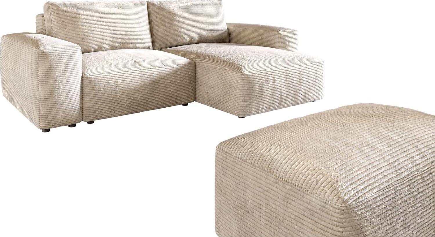 Ecksofa Lanzo L 260x160 cm Cord Beige Recamiere variabel mit Hocker Bild 1