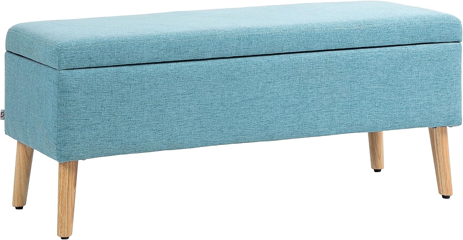 HOMCOM Sitzbank mit Stauraum, 110 x 39 x 45 cm (Truhenbank, 1-St, Polsterbank), für Wohnzimmer, Schlafzimmer, Blau Bild 1