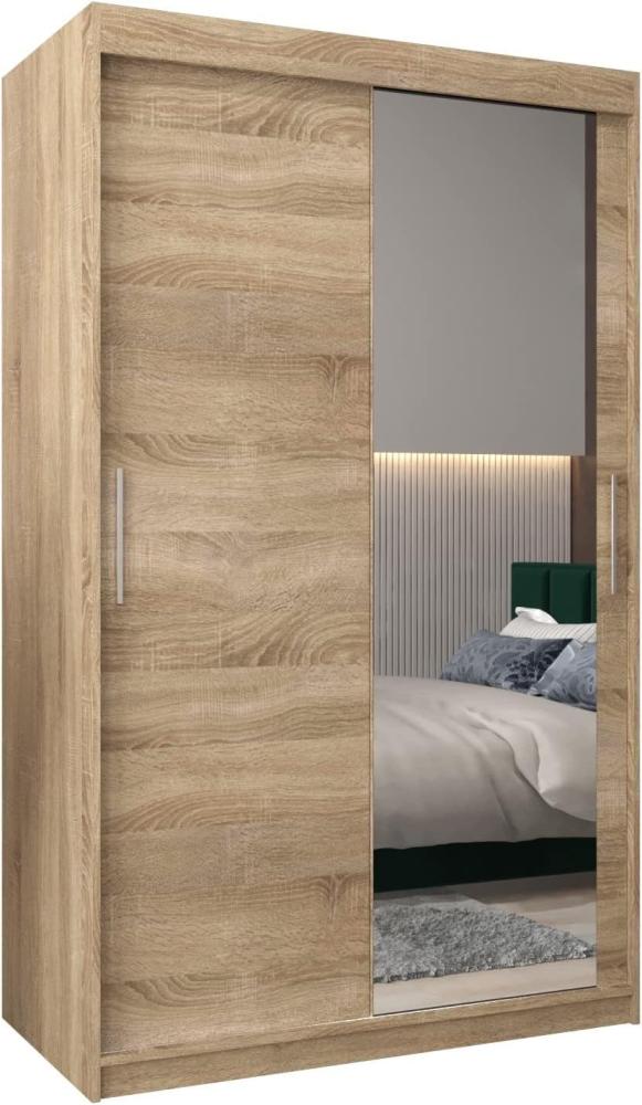 Schwebetürenschrank Tokyo 2-120 cm mit Spiegel Kleiderschrank mit Kleiderstange und Einlegeboden Schlafzimmer- Wohnzimmerschrank Schiebetüren Modern Design (Sonoma) Bild 1