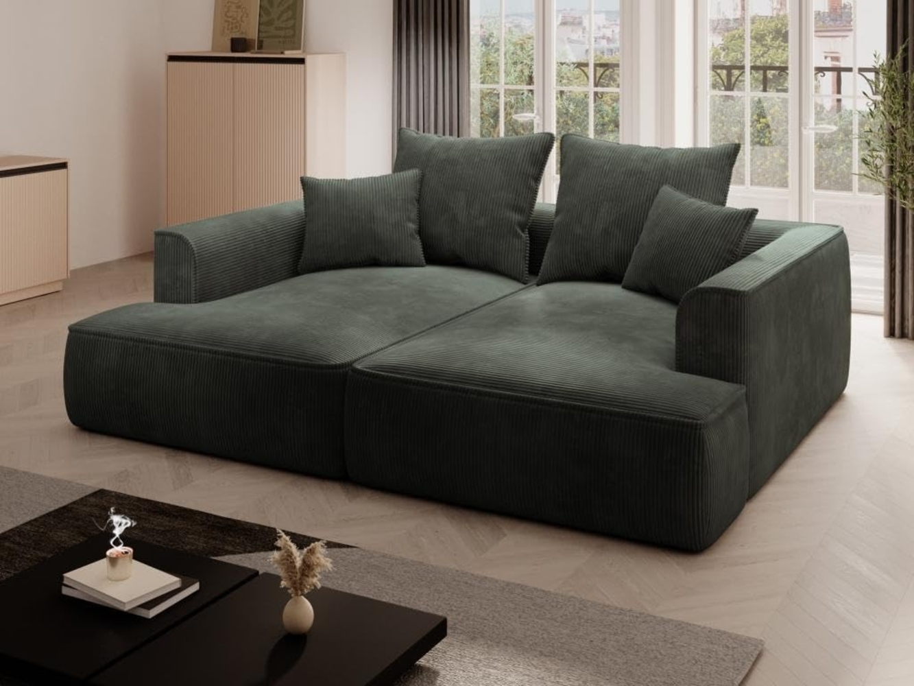 Vente-unique - Sofa 3-Sitzer - tiefe Komfortsitzfläche - Cord - Grün - PINETA Bild 1