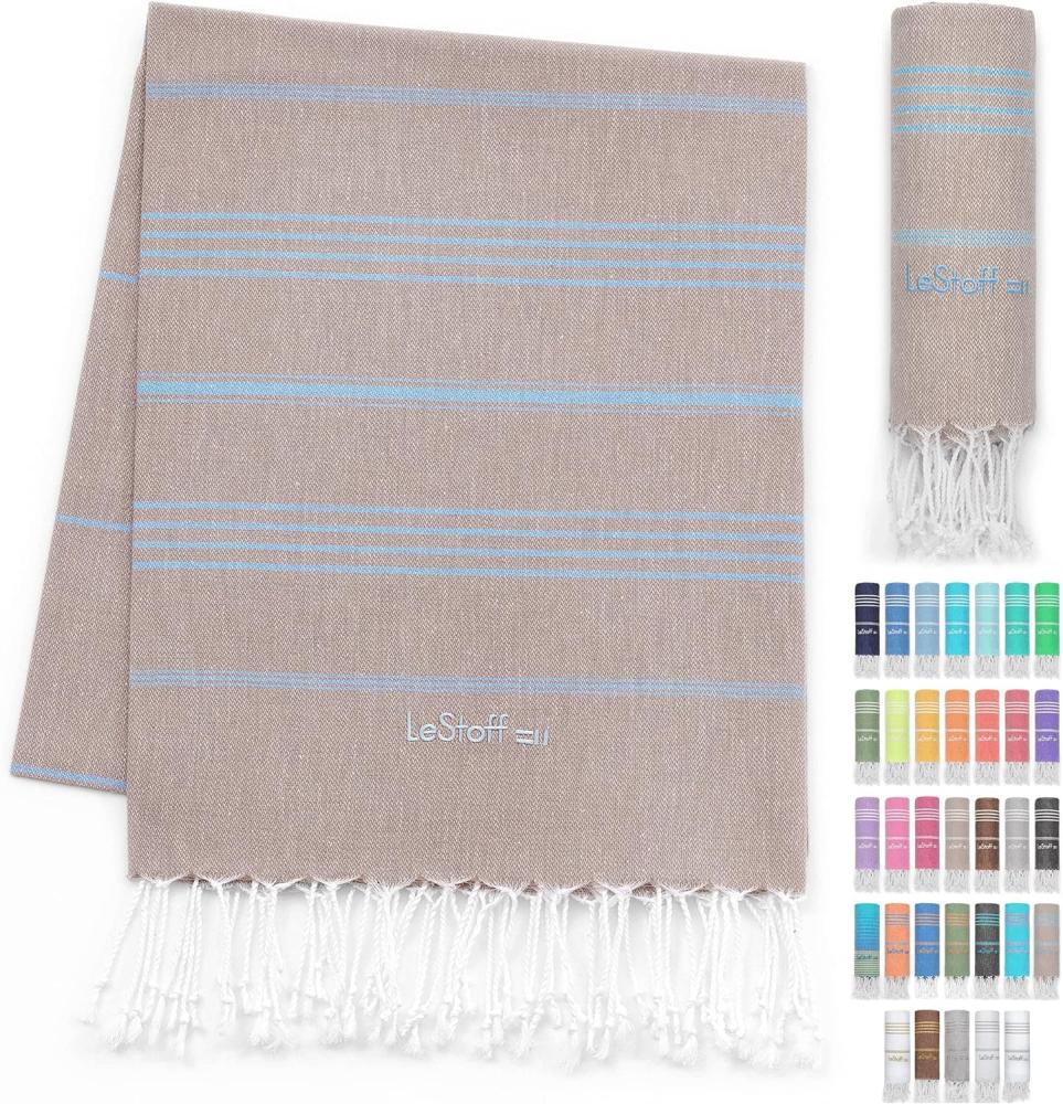 LeStoff Premium Hamamtuch - Vielseitig, Nachhaltig, Saugstark & Schnelltrocknend - 100% Bio-Baumwolle - Strand, Bade, Dusch, Yoga, Spa & Reise-Tuch (95 x 180 cm, Beige - Light Blue) Bild 1