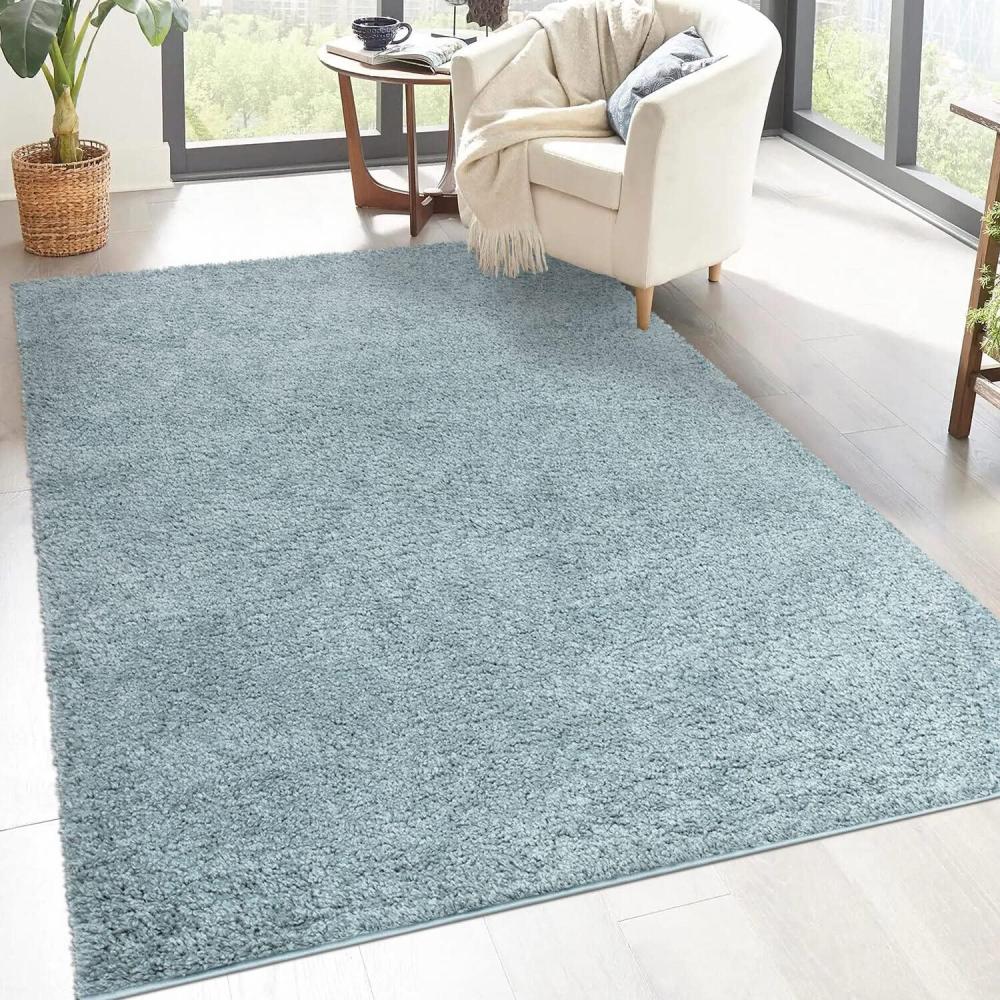 carpet city Shaggy Hochflor Teppich - 120x170 cm - Türkis - Langflor Wohnzimmerteppich - Einfarbig Uni Modern - Flauschig-Weiche Teppiche Schlafzimmer Deko Bild 1