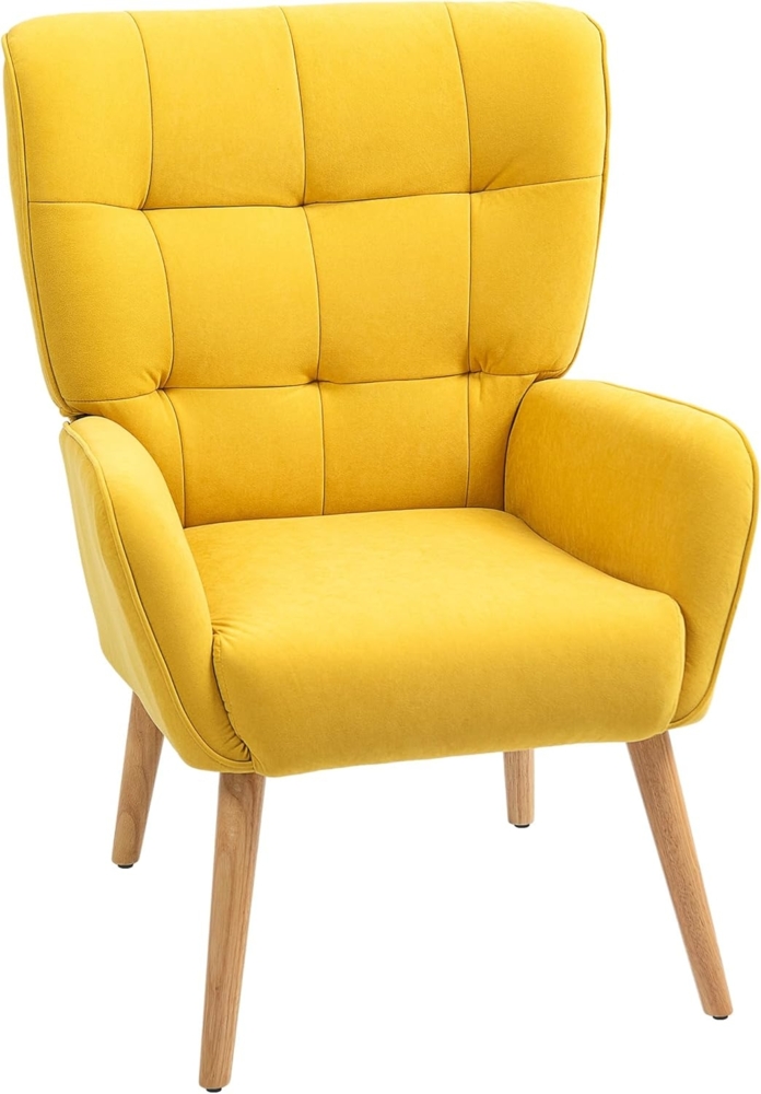HOMCOM Relaxsessel Sessel Wohnzimmer Loungesessel mit Holzbeine (Lesesessel mit Samtoptik, 1-St, Polstersessel), für Schlafzimmer Gelb Bild 1