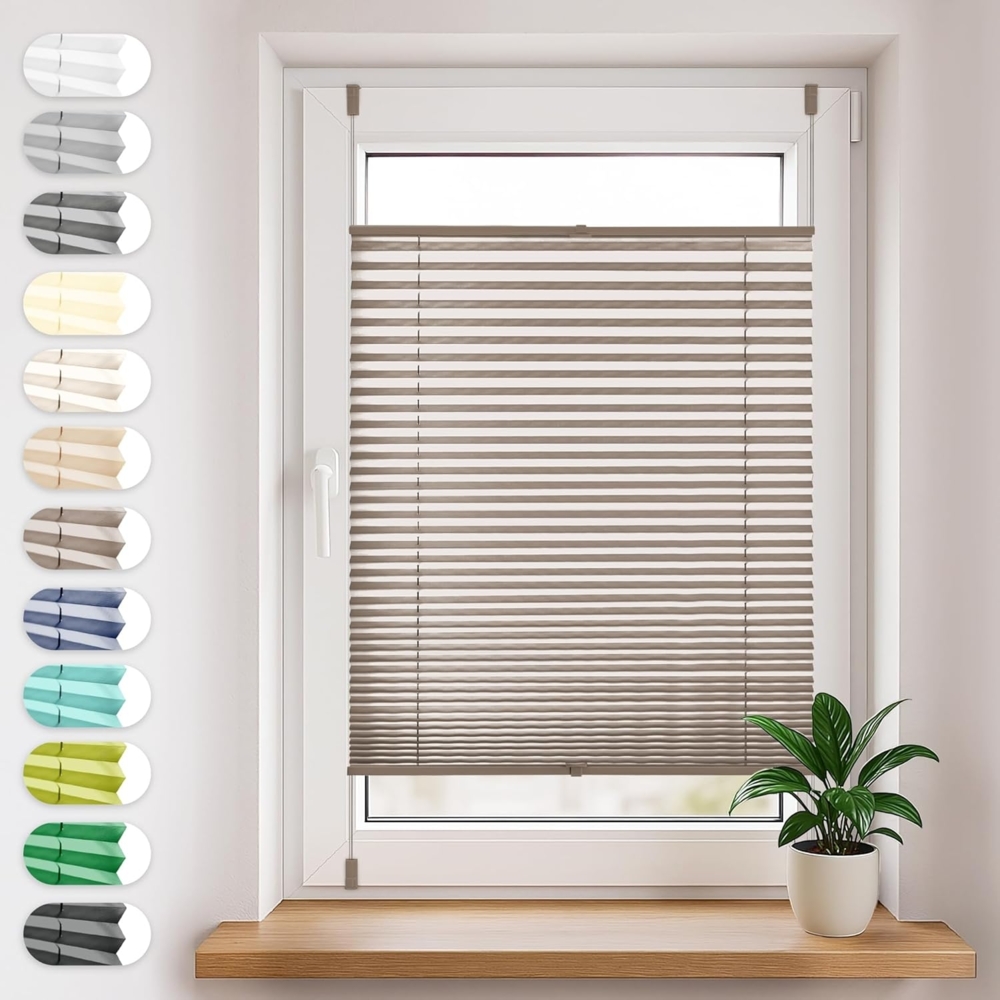 Sonello Plissee Klemmfix ohne Bohren 105x100 cm Braun Faltrollo Plisseerollo Jalousie für Tür & Fenster Blickdicht Sichtschutz Sonnenschutz Fertifplissee Rollo Bild 1