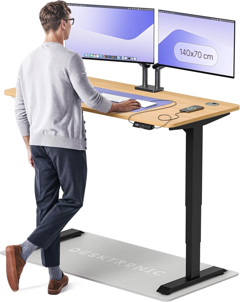Höhenverstellbarer Schreibtisch - Höhenverstellbar Elektrisch mit Flüsterleisem Dual-Motor & Touchscreen - Hohe Tragfähigkeit - Stehtisch von Desktronic, Schwarz + Eiche, 140x70 cm Bild 1