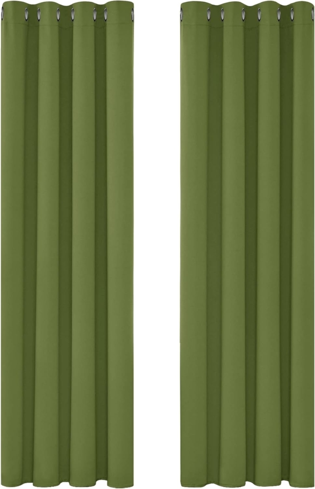 Deconovo Verdunkelungsgardine mit Ösen Gardinen Wohnzimmer Vorhang Blickdicht Dicke Thermogardine Kälteschutz warm Hitzeschutz, 280x140 cm(HöhexBreite), Apfelgrün, 2er Set Bild 1