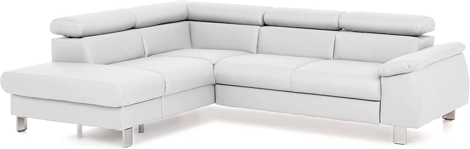 Mivano Ecksofa Micky mit Ottomane / L-Form-Sofa mit Schlaffunktion, Stauraum und Kopfteilverstellung / 249 x 72 x 207 / Kunstleder, Weiß Bild 1