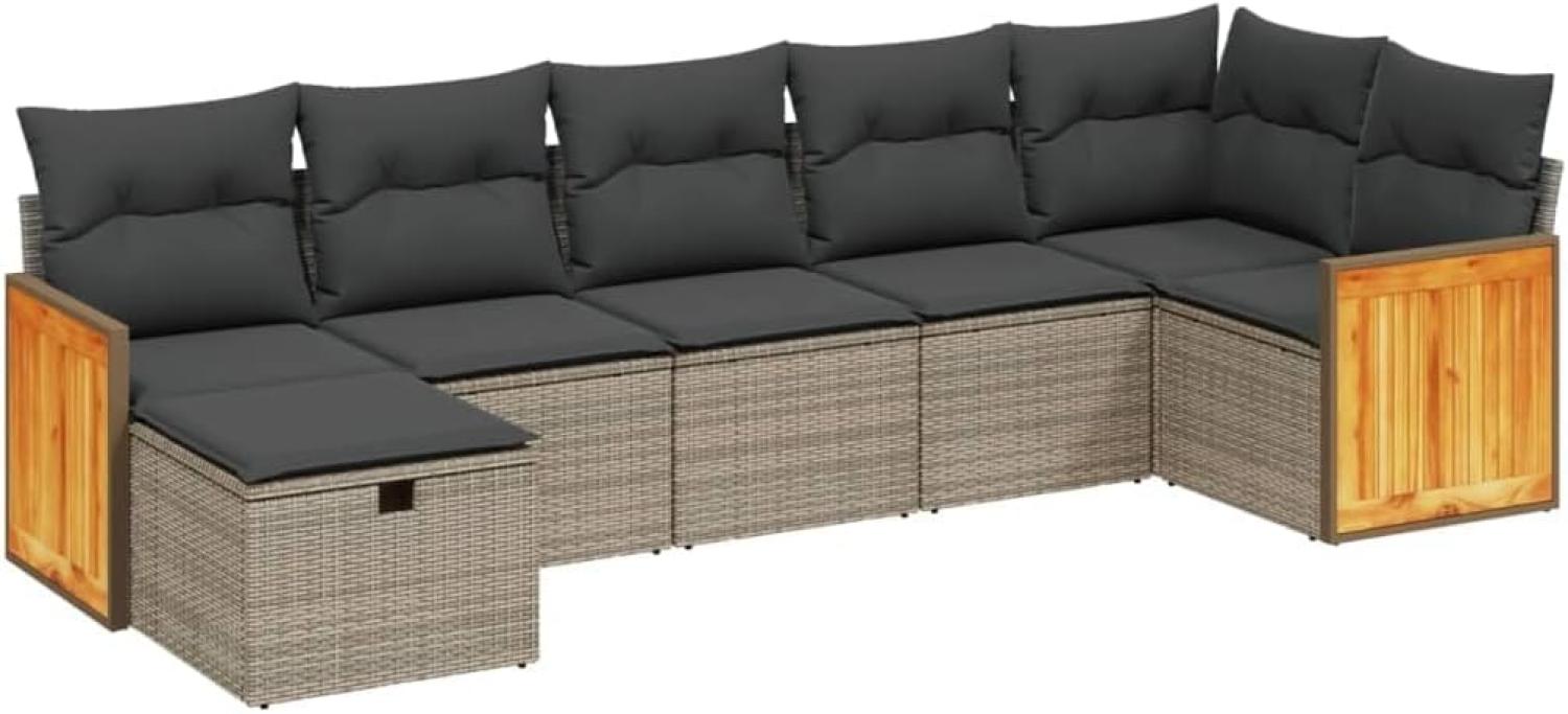 vidaXL 7-tlg. Garten-Sofagarnitur mit Kissen Grau Poly Rattan 3265750 Bild 1