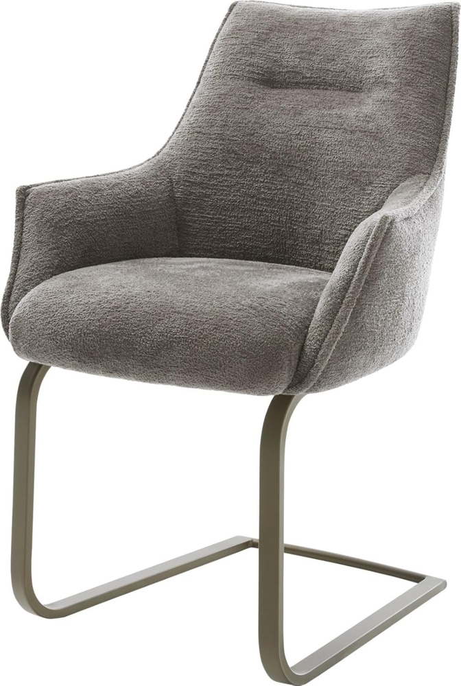 Freischwinger Alja-Flex mit Armlehnen Bouclé Soft Schlamm Freischwinger flach Effektfinish Titan Taschenfederkern Bild 1