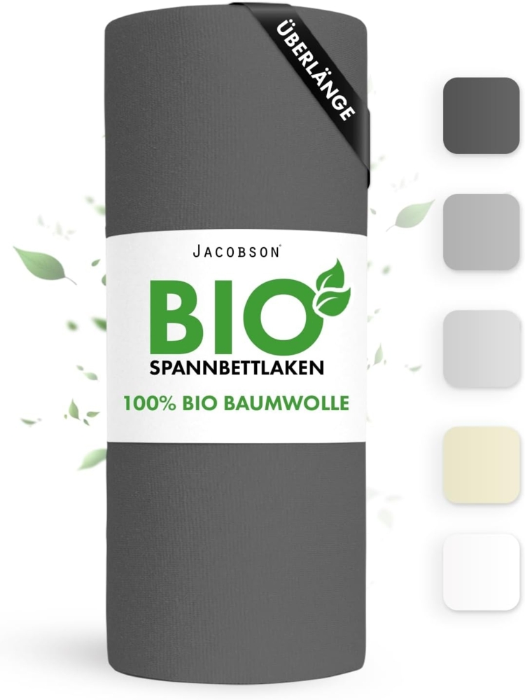 Jacobson Spannbettlaken BIO, Jersey Spannbetttuch, Bettlaken 160 g/m², 100% BIO-Baumwolle, Gummizug: rundum, GOTS zertifiziert Bild 1