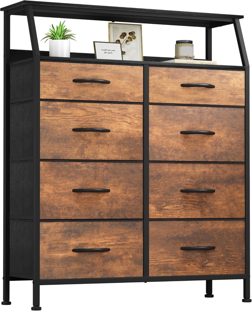 YITAHOME Kommode, Schrank, Aufbewahrungsschrank, 8 Schubladen aus Stoff mit Griffen, Aufbewahrungskommode, Gabardin aus verrottetem Holz Bild 1