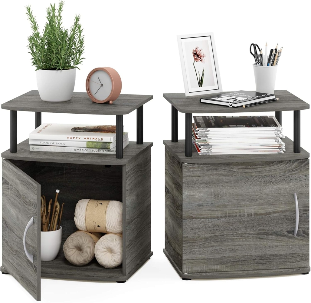 Furinno JAYA Utility Design Beistelltisch, Nachttisch, französische Eiche/Schwarz, 2er Set, 48 (B) x 61. 2 (H) x 39. 4 (T) cm Bild 1