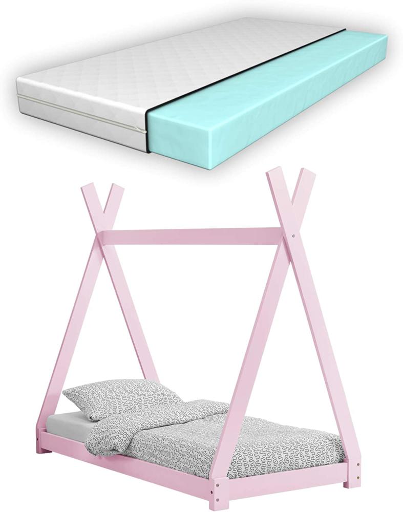 [en.casa] Tipibett Rosa 70x140 cm, inkl. Lattenrost und Matratze Bild 1