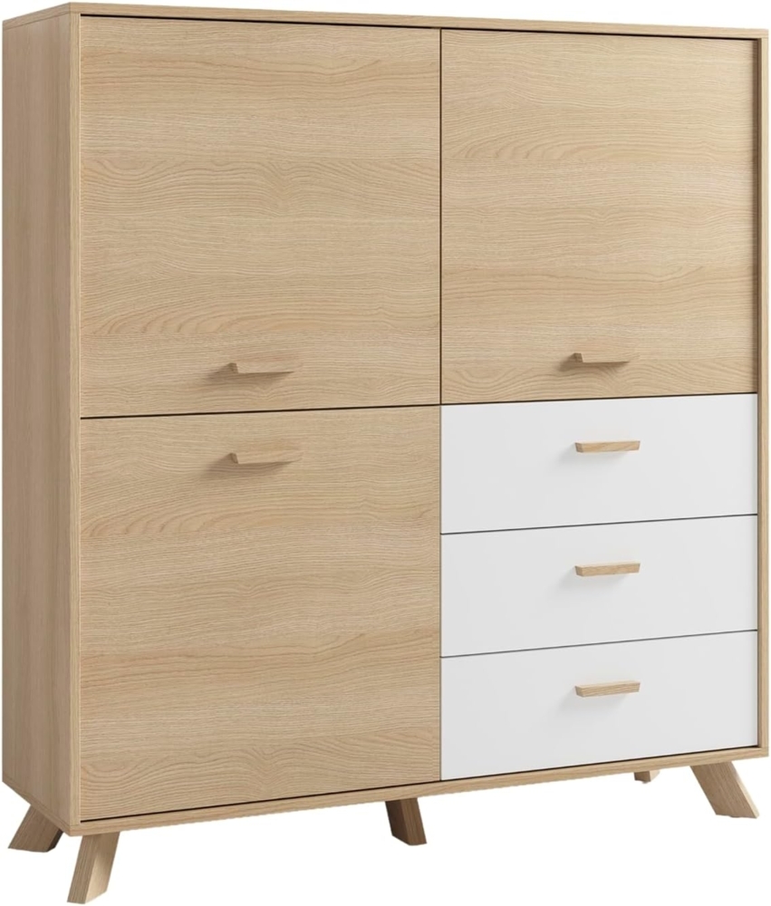 byLIVING Highboard Bastian (1 St), mit massiven Holzfüßen und Griffen, natürlicher Eichenlook, 120cm Bild 1