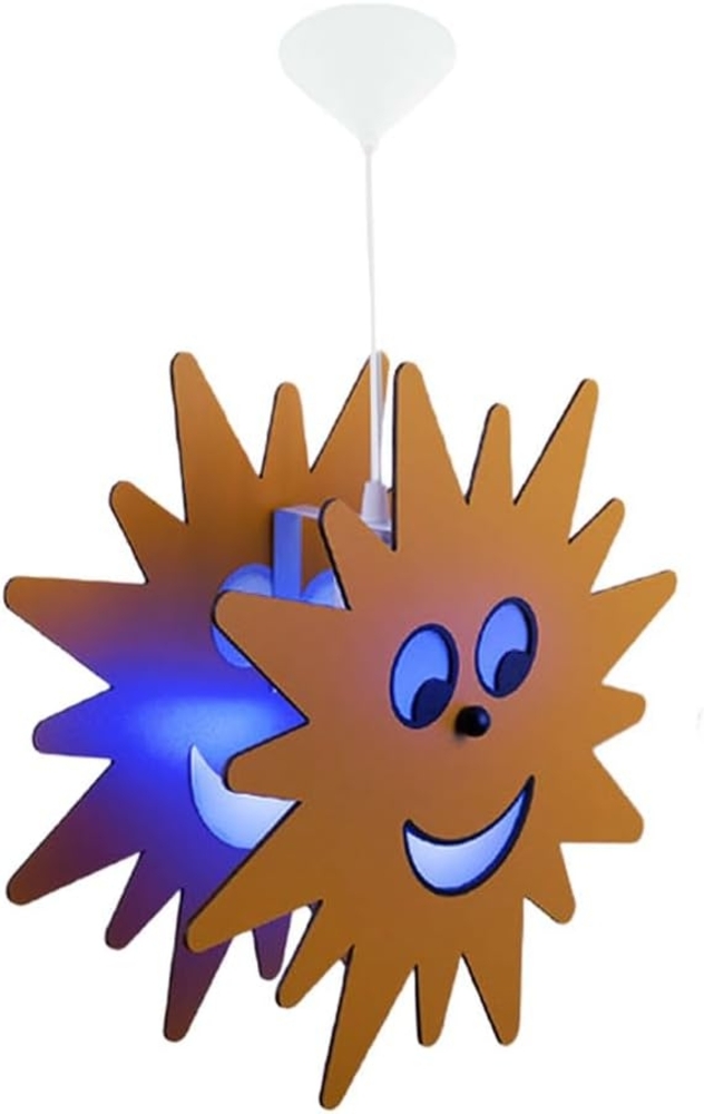 RGB LED Hängeleuchte, Kinder, Sonnen, Holz, gelb, D 38 cm Bild 1