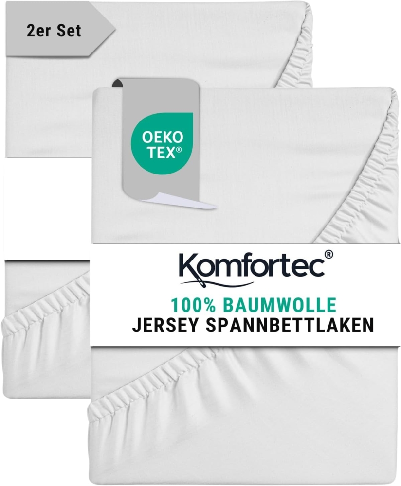 Komfortec Spannbettlaken Jersey Spannbettuch, 90x200, 140x200, 160x200, 180x200 oder 200x200 cm, 100% Baumwolle (135 g/m), Gummizug: Rundum, (2 Stück), OEKO-TEX® Standard 100 Zertifisiert, für Matratzen bis 25 cm Höhe Bild 1