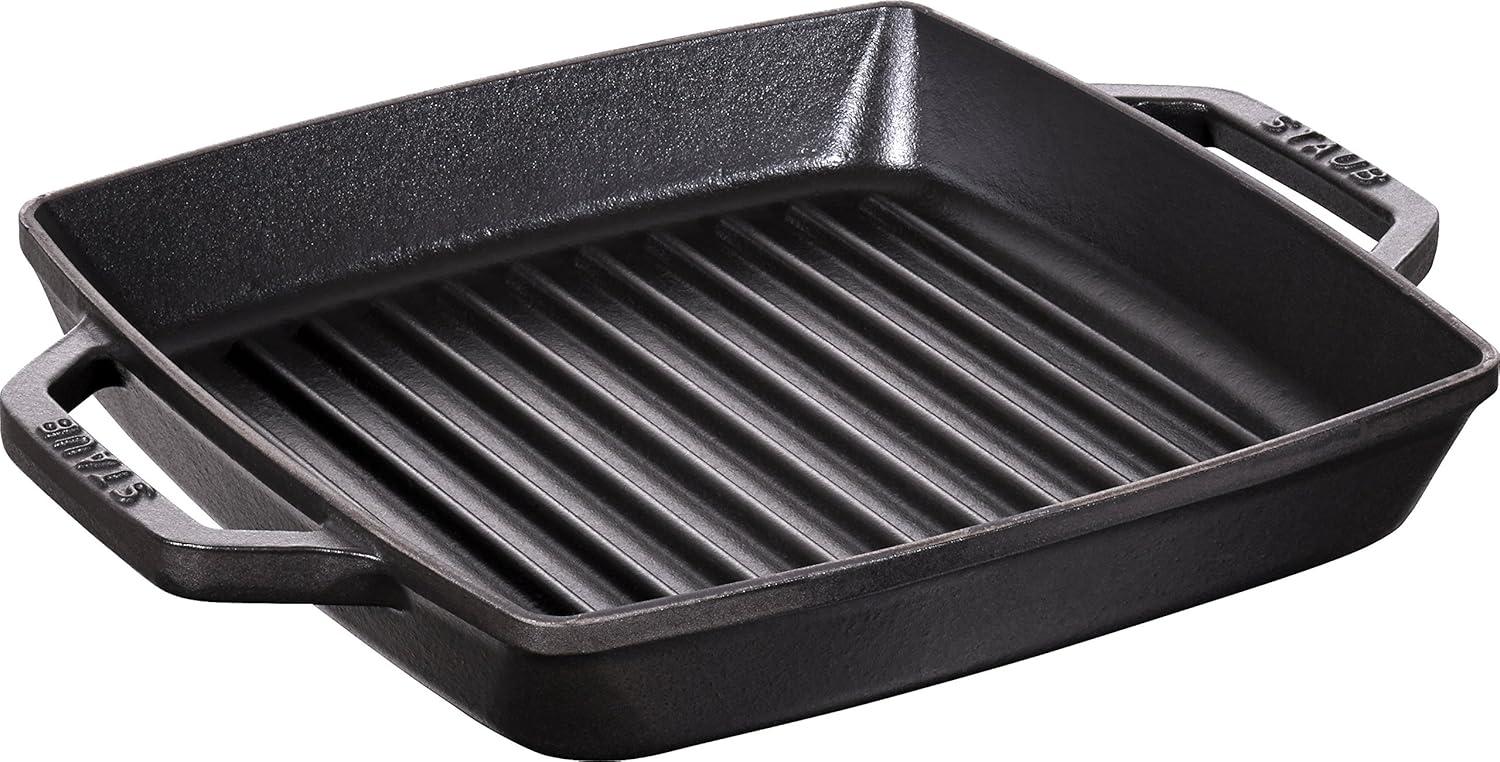 STAUB Gusseisen Grillpfanne mit zwei Griffen, Induktionsgeeignet, Quadratisch, Schwarz, 23 cm Bild 1