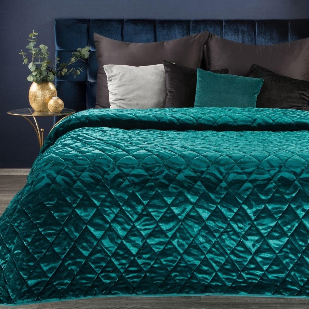 Prachtvolle Tagesdecke für Ehebett Glamour Decke KRISTIN 3 220x240 cm türkis Bild 1
