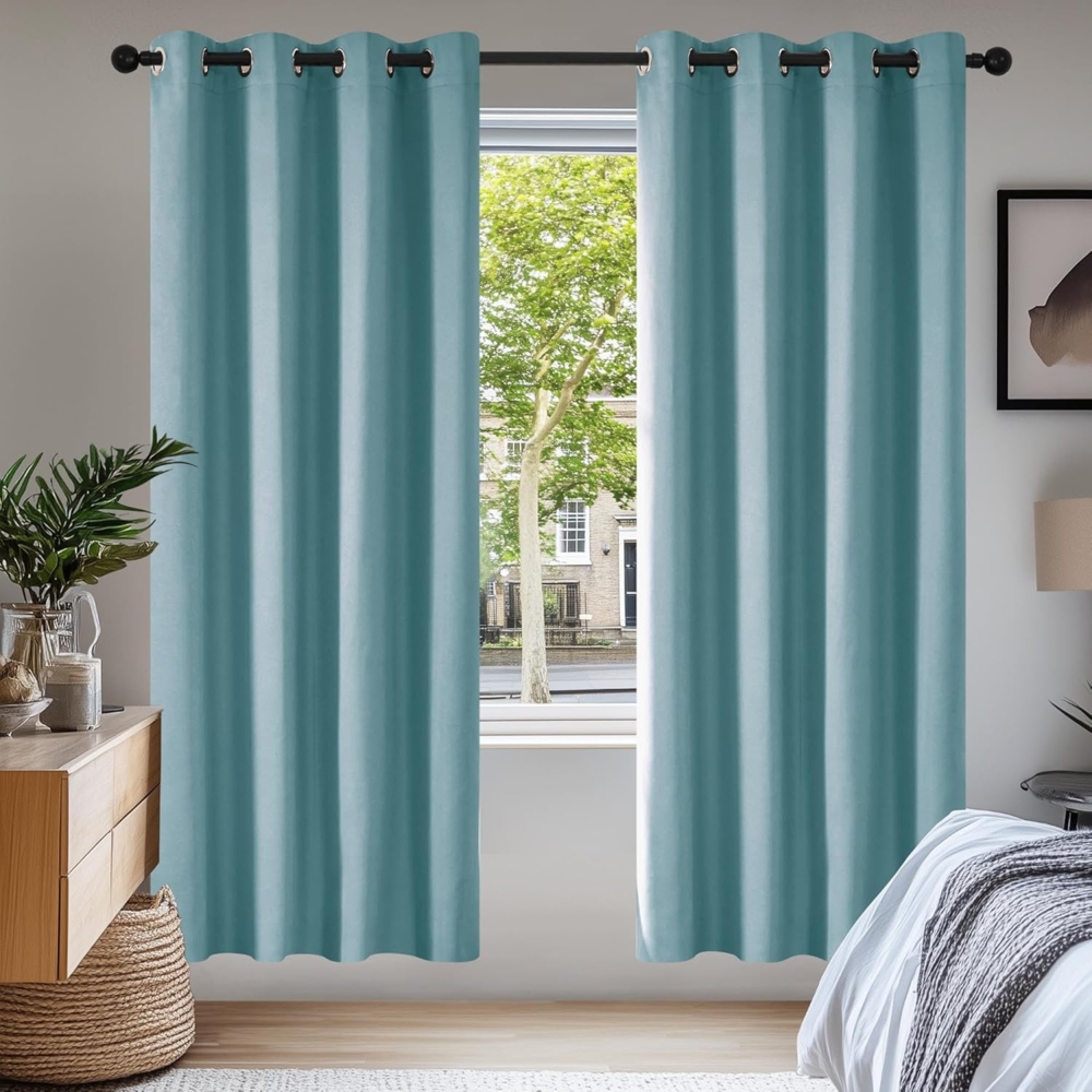 Deconovo Verdunkelungsvorhang Ösen Gardinen Kälteschutz Schlafzimmer Vorhang Blickdicht Winter, 175x140 cm(HöhexBreite), Himmelblau, 2er Set Bild 1