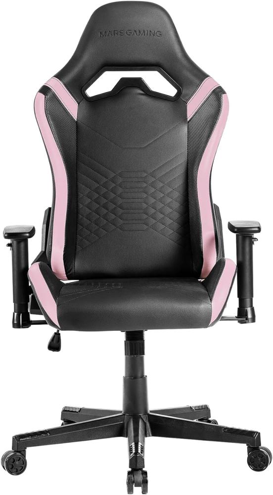 Mars Gaming MGC-PRO, Professioneller Gaming-Stuhl, PU-Leder-Oberfläche, 2D-Armlehnen und 135° Verstellbare Rückenlehne, Soft-Touch Lenden- und Nackenkissen, XL-Rollen und Klasse 4 Gasfeder, Rosa Bild 1