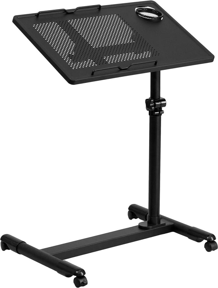 Flash Furniture Black Adjustable Height Steel Computer Desk NAN-JG-06B-BK-GG Mobiler Computertisch, höhenverstellbar, Stahl, Schwarz, gehärtetes Glas, 22. 5" W x 17. 5" D x 36. 5" H Bild 1