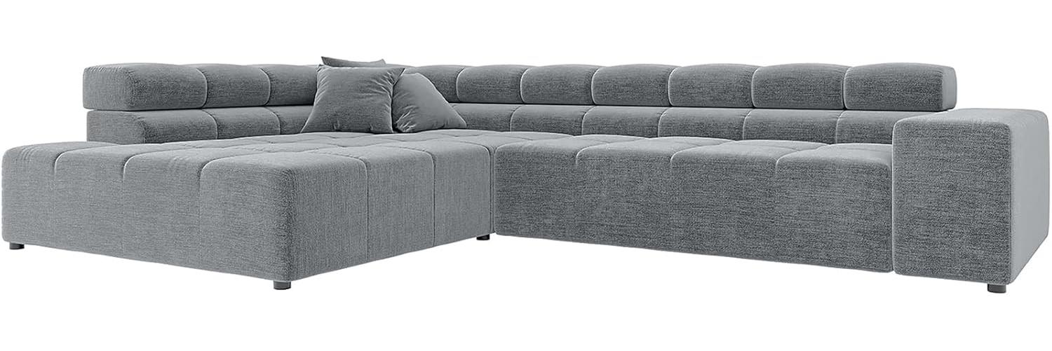 Ecksofa Phia 320 x 215 Velour Grau Ottomane links motorische Sitztiefenverstellung Bild 1