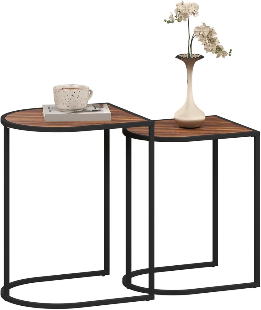 HOMCOM Couchtisch 2er-Set, mit Stahlgestell, stapelbar (Kaffeetisch, 2-St, Eckiger Beistelltisch), für Wohnzimmer, bis 20 kg Belastbar, Braun+Schwarz Bild 1
