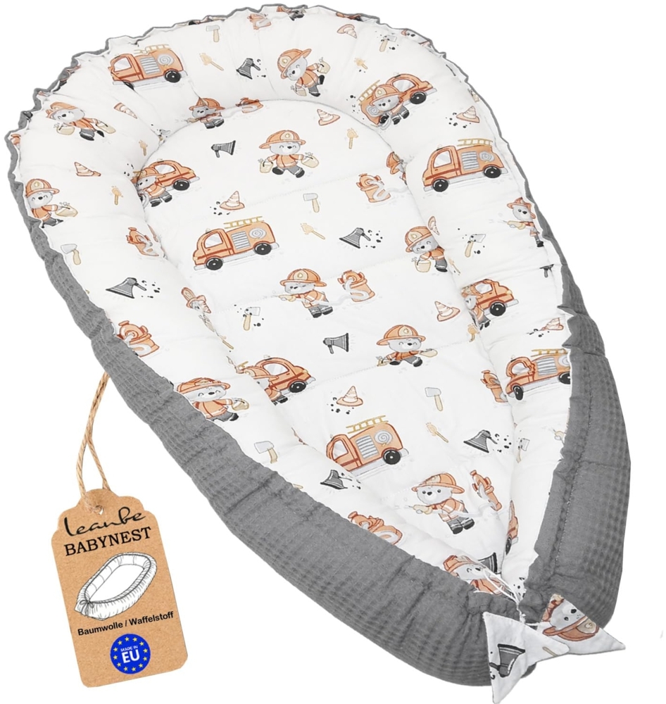 Leanbe Babynest 90x50 cm – Nestchen für Neugeborene aus Baumwolle & Polyester – Kuschelnest fürs Baby, ideal für Herbst & Winter – Babybett für Indoor & Outdoor (GRAU) Bild 1
