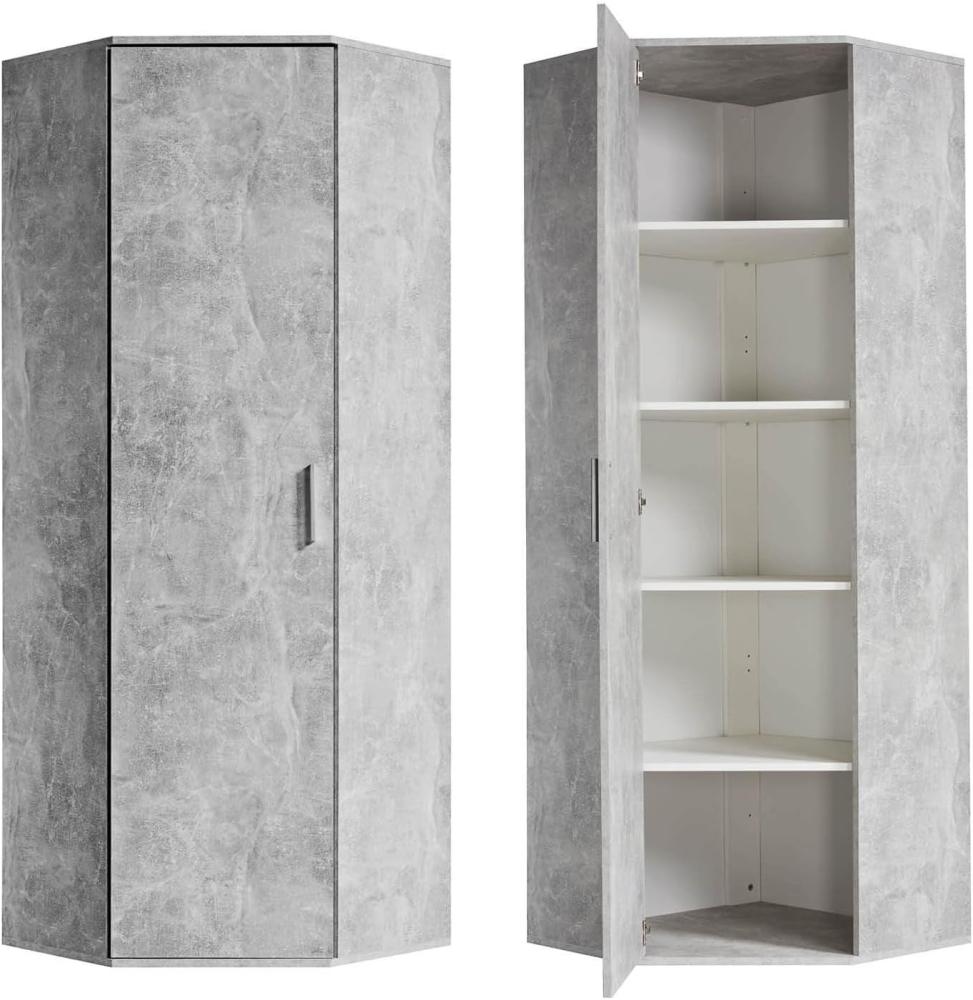 mokebo® Eckschrank in Grau aus Holz 'Der Lange' moderner Mehrzweckschrank für Flur, Schlafzimmer und Wohnzimmer, Schrank & Haushaltsschrank | 64x180x64 (B/H/T in cm) | Betonoptik Bild 1