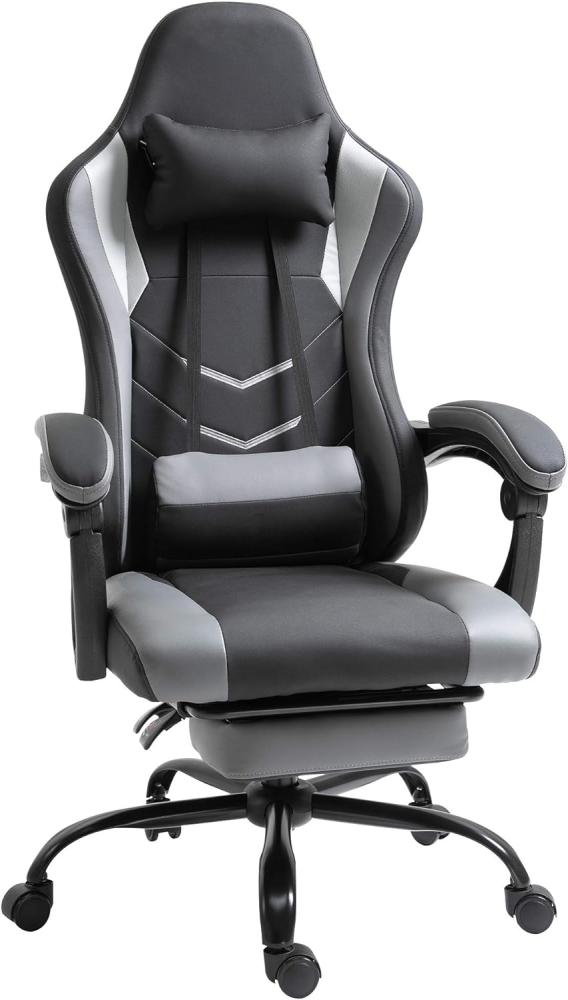 Vinsetto Ergonomischer Gaming Stuhl Bürostuhl Schreibtischstuhl, Drehstuhl Höhenverstellbar, Verstellbares Massage Lendenkissen mit Fußstützen Schwarz 62x52x128 cm Bild 1